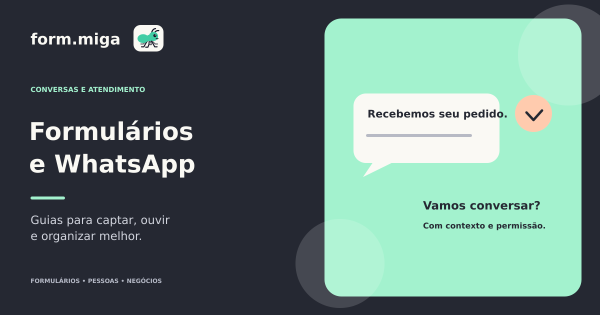 Ilustração de um formulário conectado a uma conversa de atendimento com etapas de registro, abertura e envio distintas.