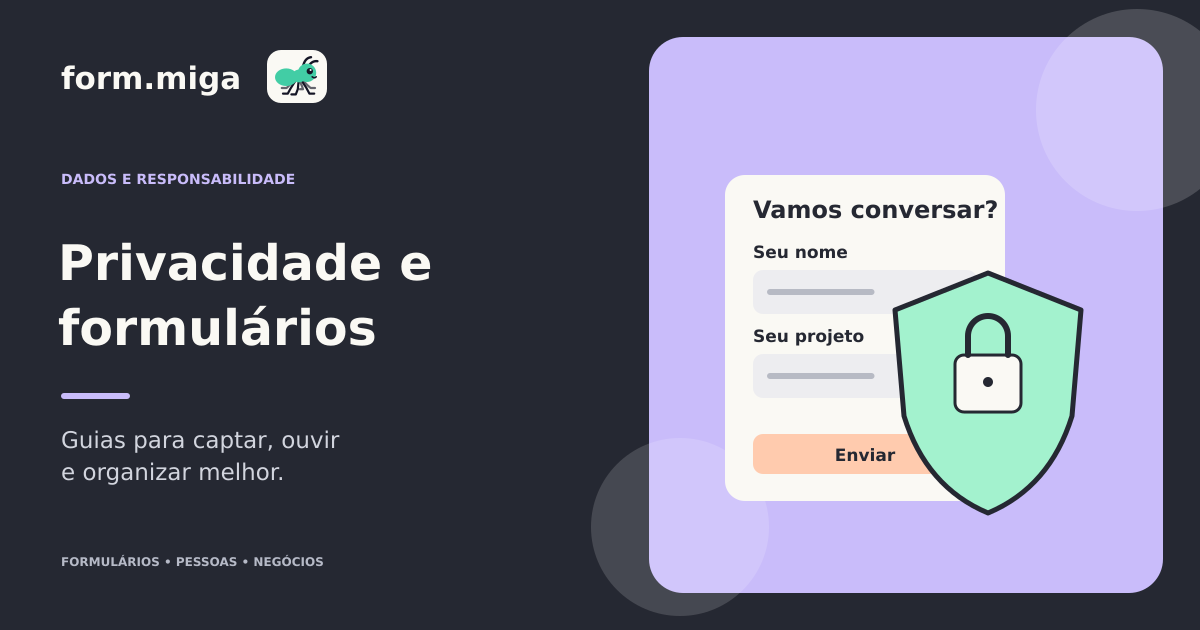 Ilustração editorial sobre lgpd em formulários online: finalidade, necessidade e cuidado com os dados